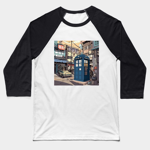 Illustration of tardis in Japan in city Baseball T-Shirt by KOTYA